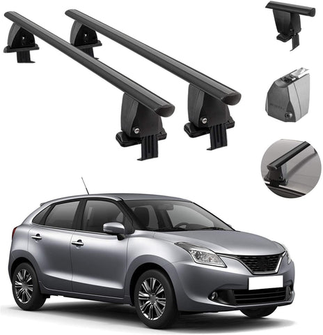 Roof Rack Cross Bars Lockable Luggage Carrier Smooth Roof Cars | Fits Suzuki Baleno 2015-2019 Black Aluminum Cargo Carrier Rooftop Bars | Automotive Exterior Accessories