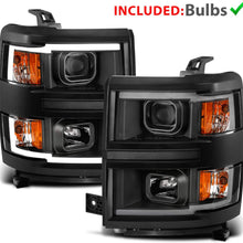 AmeriLite Black Projector Dual LED DRL Bar Headlights Pair for 2014-2015 Chevy Silverado 1500 - Driver and Passenger Side