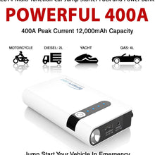 12V Portable Jump Starter Lithium-Ion Battery Charger Box For Car,Motorcycle,Truck,Boat,Diesel To Start and Charge Compact Emergency USB Power Bank Auto Booster Power Pack, Flashlight (400A/12,000mAh)