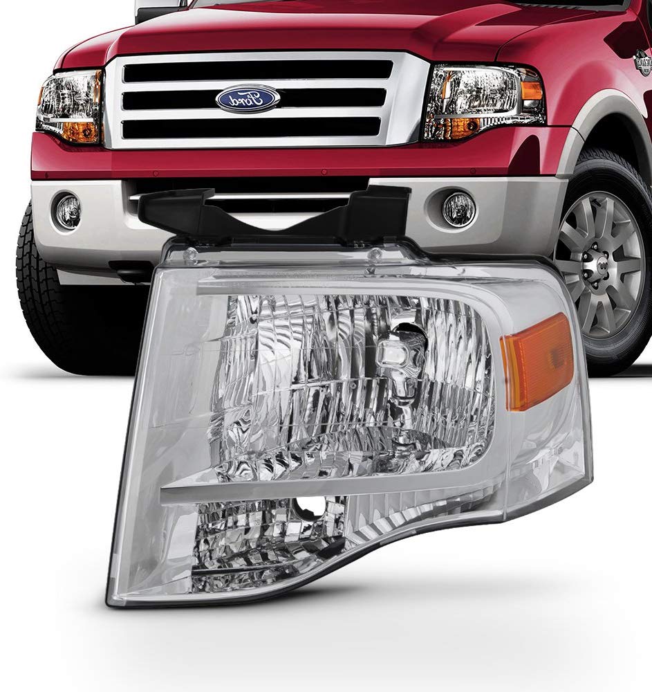 For 2007-14 Ford Expedition 4-Door SUV Driver Side Only Headlight Assembly Chrome Housing Clear Lens