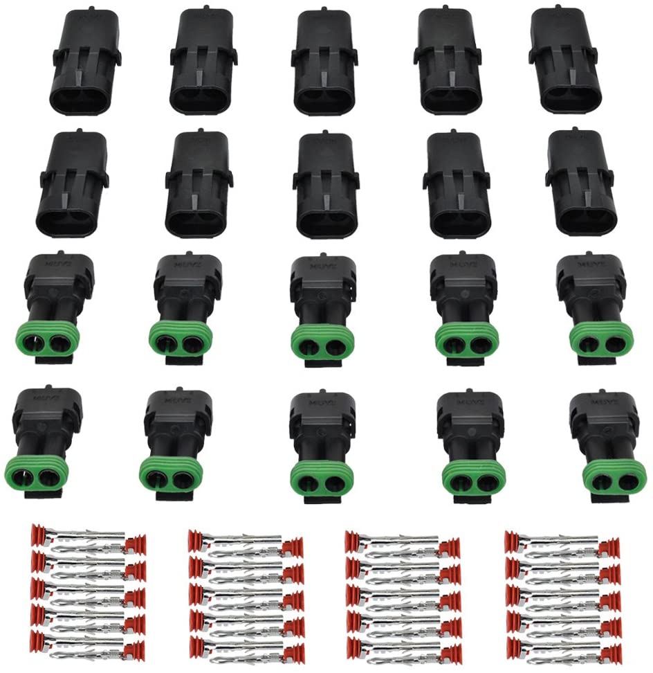 MUYI 10 Kit 2 Pin Way Waterproof Electrical Connector 2.5mm Series Terminals Quick Locking Wire Harness Sockets