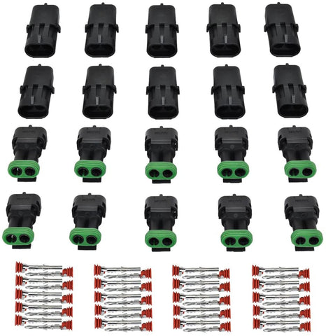 MUYI 10 Kit 2 Pin Way Waterproof Electrical Connector 2.5mm Series Terminals Quick Locking Wire Harness Sockets