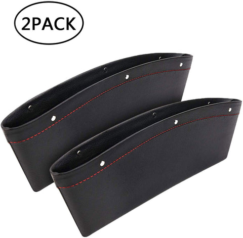 AMOYON Car Gap Filler, 2 Pack Premium Leather Seat Gap Pockets for Car Console Organizer Seat Side Storage Box Holding Phone Sunglasses Keys, Black