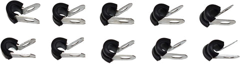 A-Team Performance 3/16-Inch Stainless Steel Line Clamp with Removable Neoprene Rubber Cushion — Brake Fuel Oil Lines Ignition Wires Battery Cables Protection — Cable Metal Clamp Tube Holder 10 Pack