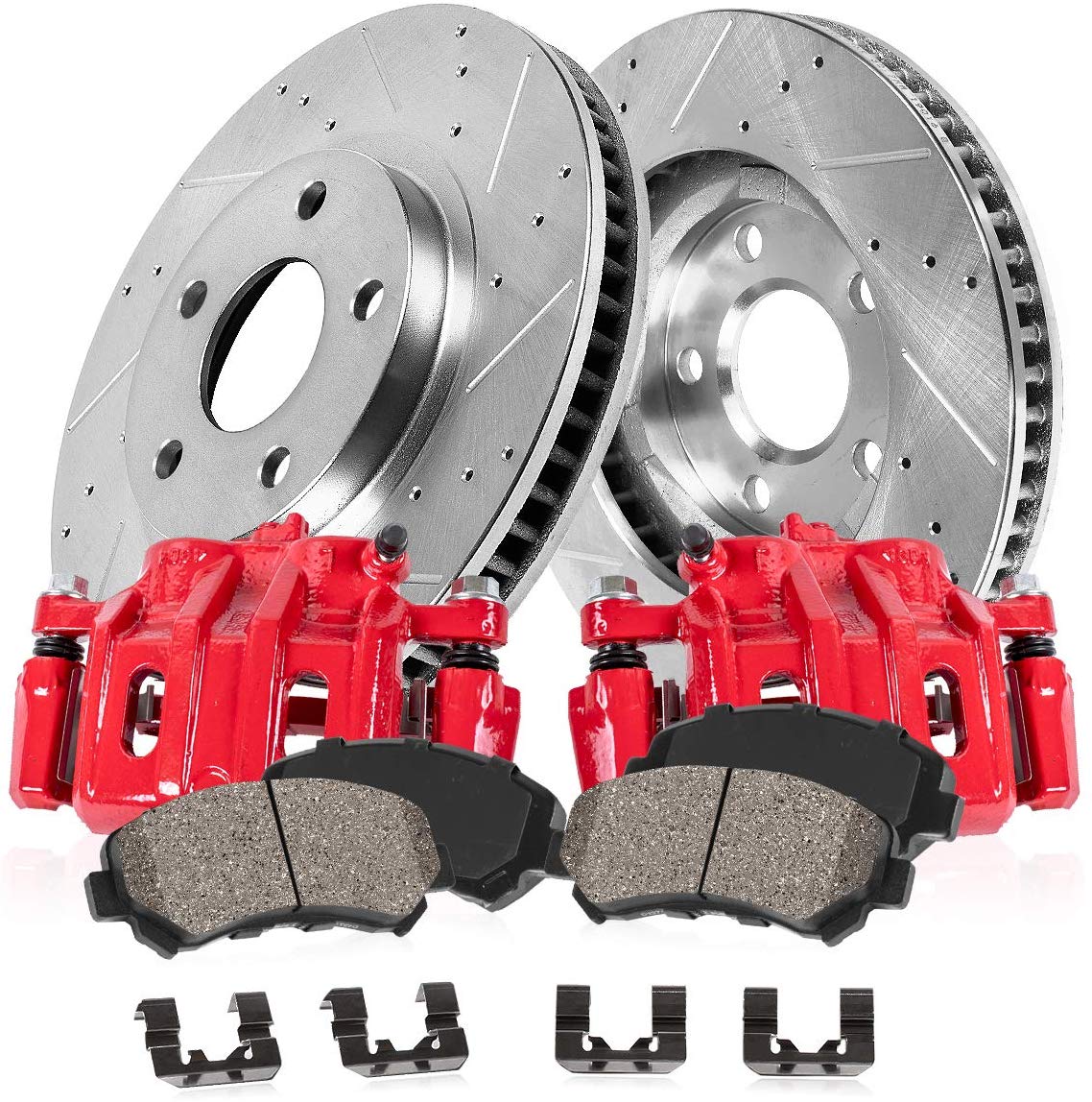 Callahan CCK05271 [2] FRONT Performance Red Brake Calipers + [2] Drilled/Slotted Rotors + Ceramic Pads + Hardware