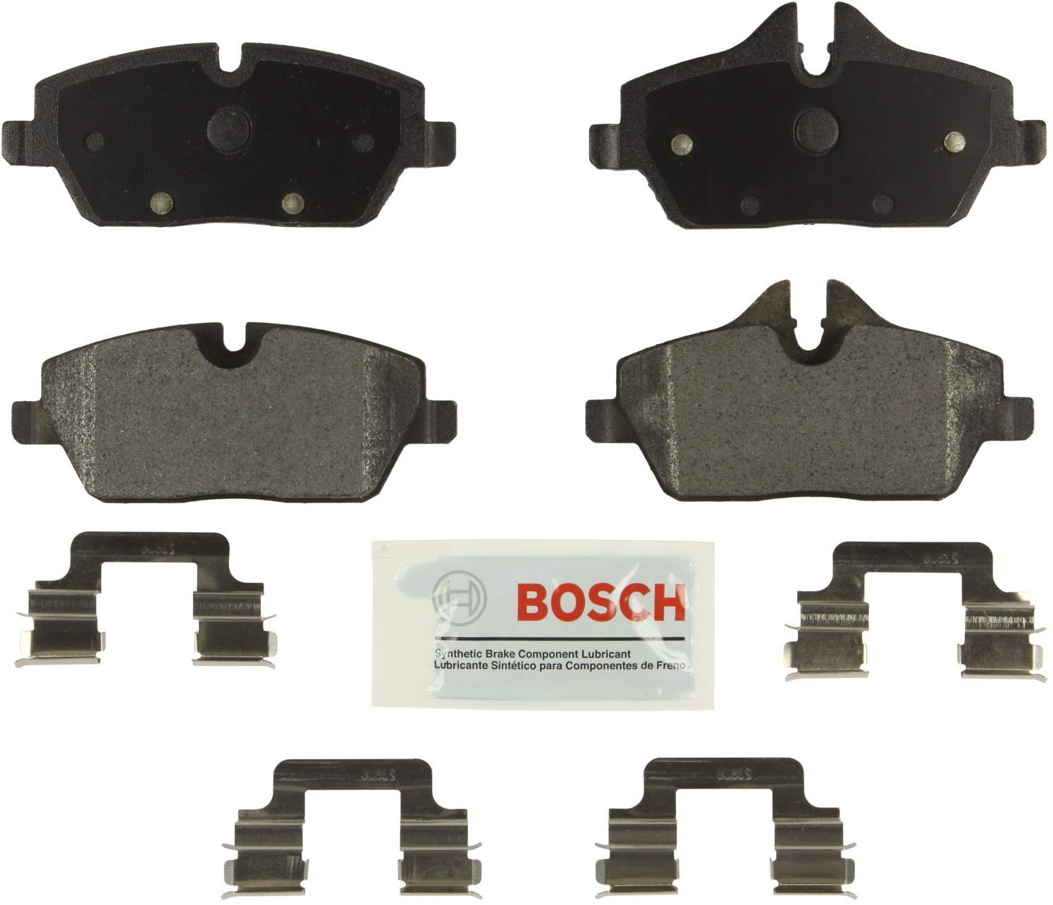 Bosch BE1308H Blue Disc Brake Pad Set with Hardware for Select BMW 118i, 120i, and MINI Cooper Vehicles - FRONT