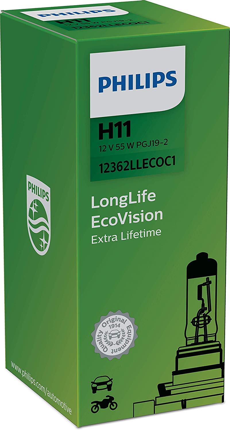 Philips 12362LLECOC1 LongLife EcoVision H11 Headlight Lamp (1 Pack) (Renewed)