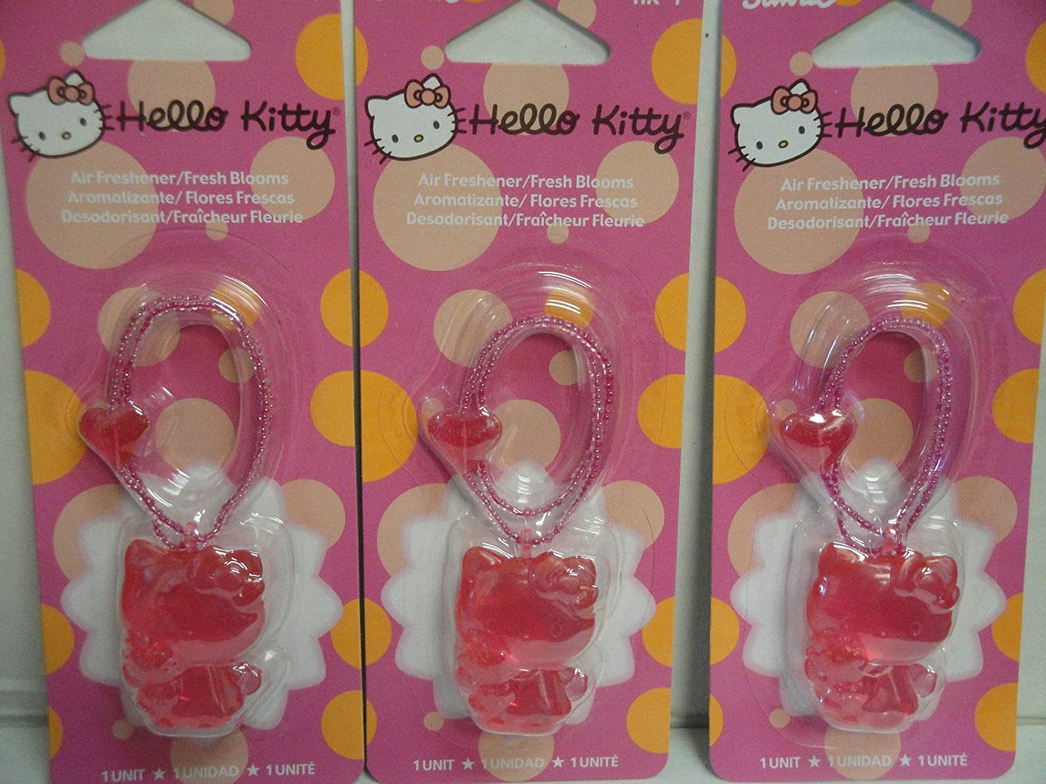 Hello Kitty Hanging Car or Home Air Freshener/Deodorizer, Fresh Blooms Scent (3 Pack) (Fresh Blooms 3 Pack)