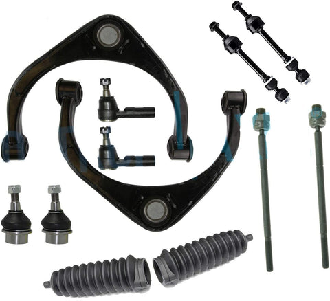 Detroit Axle - 12PC Front Upper Control Arms w/Ball Joints, Sway Bar Links, Inner Outer Tie Rods and Rack Boots for 2009 2010 2011 2012 Dodge Ram 1500 2WD