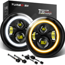 TURBO SII 7inch Round Halo LED Headlights White DRL Amber Turn Signal Light for H6024 1997-2018 TJ LJ JK JKU Unlimited Sahara Sport Hummer H2 H1 Rubicon Mazda Miata Land Rover Defender | DOT Approved