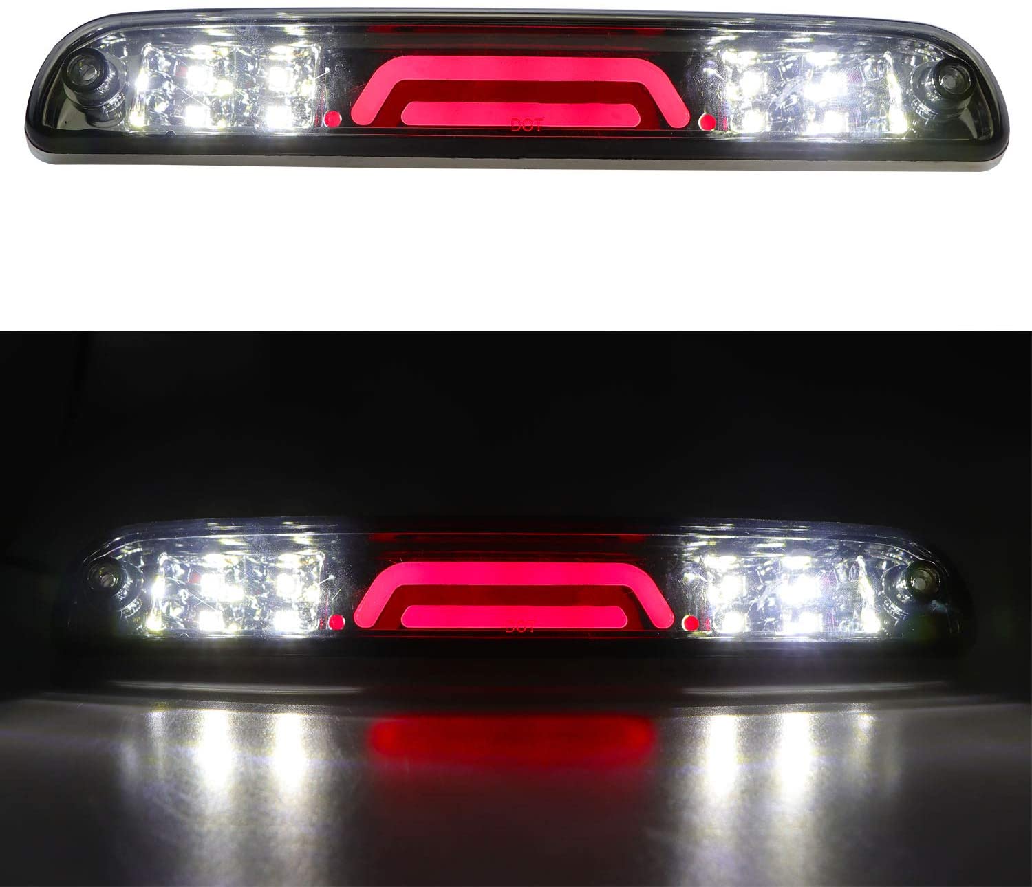 (Smoke) 3rd Brake Light for Ford F250 F350 Super Duty/Ranger/Explorer Sport/Mazda B-Series 3D Third Cargo Light LED Light Bar High Mount Lamp Stop Tail Light Chrome Housing