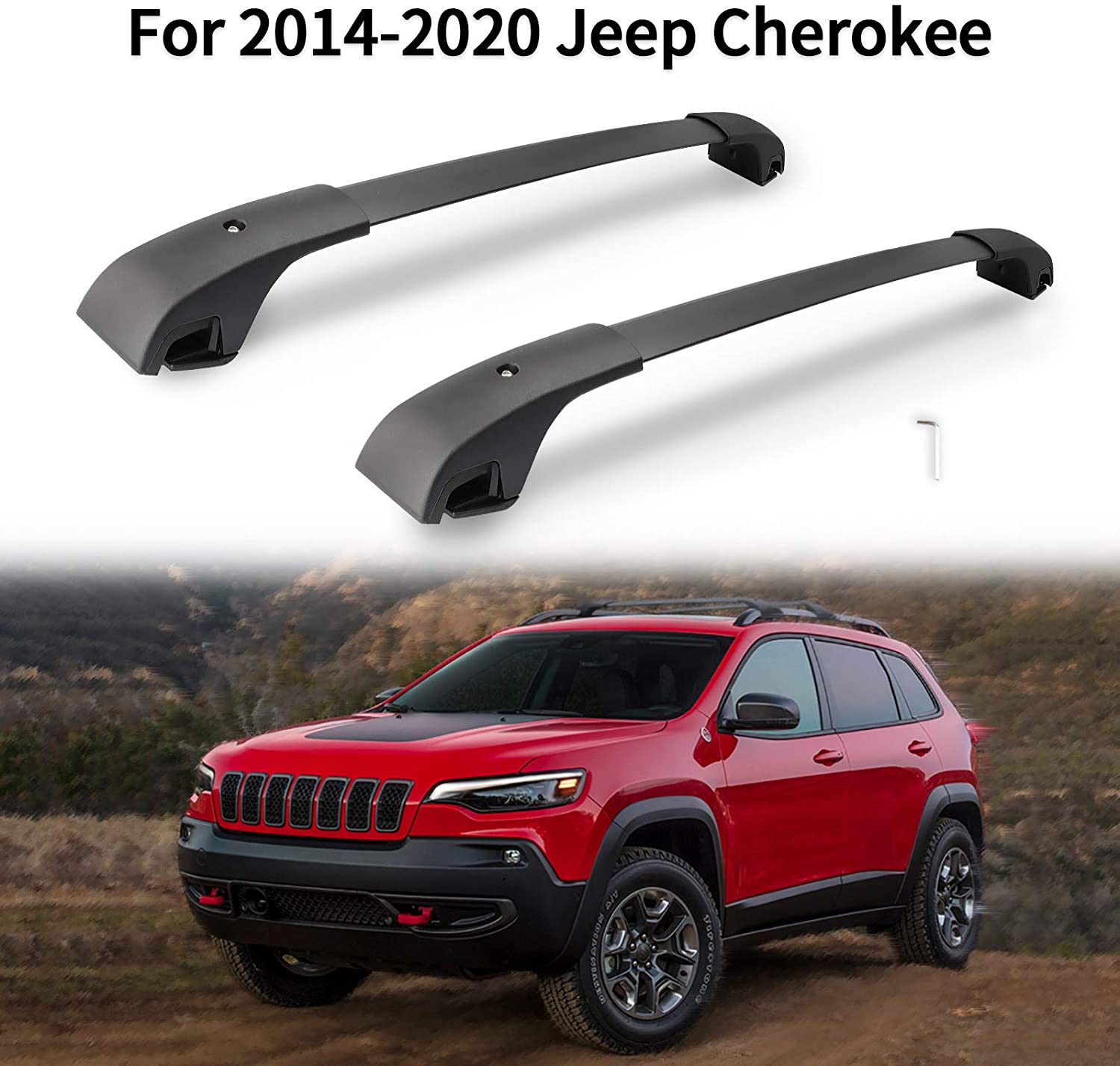 MONOKING Cross Bars Roof Rack Compatible with 2014-2020 Jeep Cherokee 2.4L 3.2L Aluminum ABS Cargo Carrier Kayak Rooftop Luggage Crossbar Max Load 155 LBS