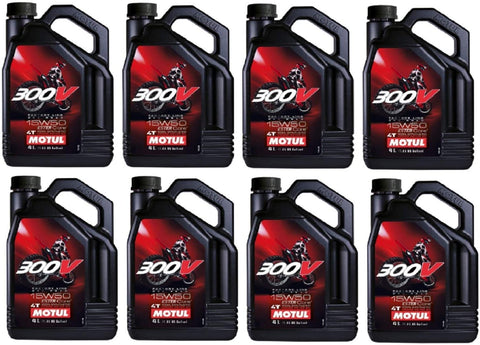 Motul 104129 Set of 8 300V Road Racing 15W-50 Motor Oil 1-Gallon Bottles