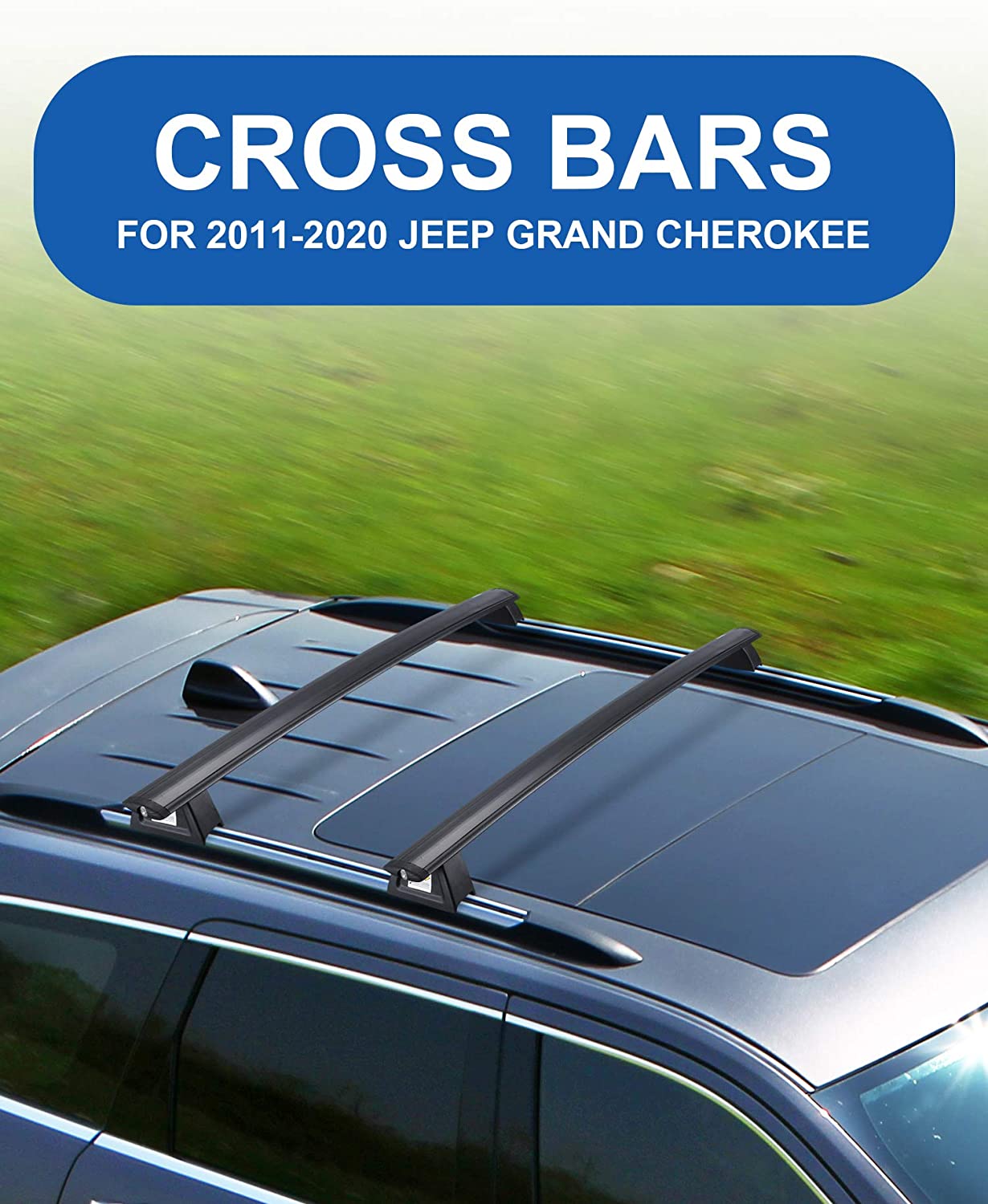 Autekcomma Roof Rack Crossbars for 2011-2021 Grand Cherokee Anti-Theft Lock Mechanism Black Matte Aluminum Anti-Corrosion crossbars