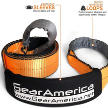 GearAmerica Recovery Tow Strap 4" x 30' | Ultra Heavy Duty 45000 lbs (22.5 US Tons) Strength | Triple Reinforced Loops + Protective Sleeves | Emergency Truck Towing | Free Storage Bag + Strap