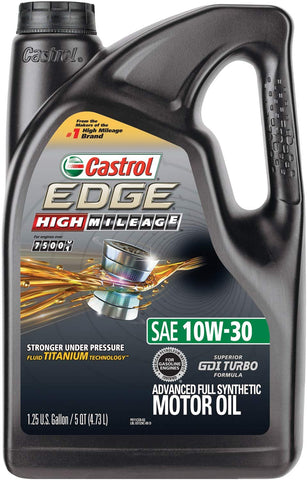 Castrol 03129C EDGE High Mileage 10W-30 Advanced Full Synthetic Motor Oil, Black, 5 quart