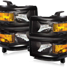 For 14-16 Chevy Silverado 1500 Black Housing Pair Headlights Headlamps Amber Reflector Lamps