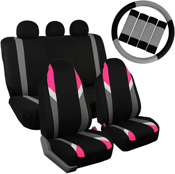 FH Group FB113113 Supreme Modernistic Seat Covers (Pink) Full Set with Gift – Universal Fir for Cars, Trucks & SUVs