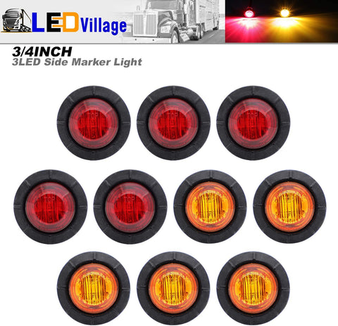 10 Pcs TMH 3/4 Inch Mount 5 pcs Amber & 5 pcs RED LED Clearance Markers Bullet Marker lights, side marker lights, led marker lights, led side marker lights, led trailer marker lights