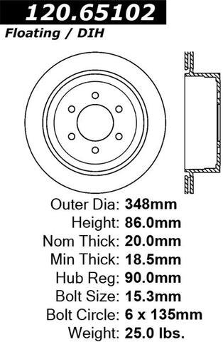 StopTech 127.65102L Sport Drilled/Slotted Rotor- Rear Left