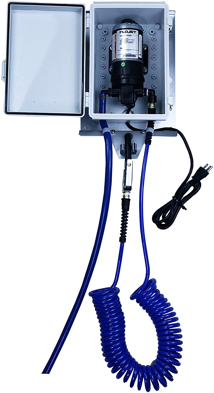 Qwix Mix | Windshield Washer Fluid Wall Mount Dispenser, 1.6 GPM Pump, Includes 25' Coil Hose & Nozzle