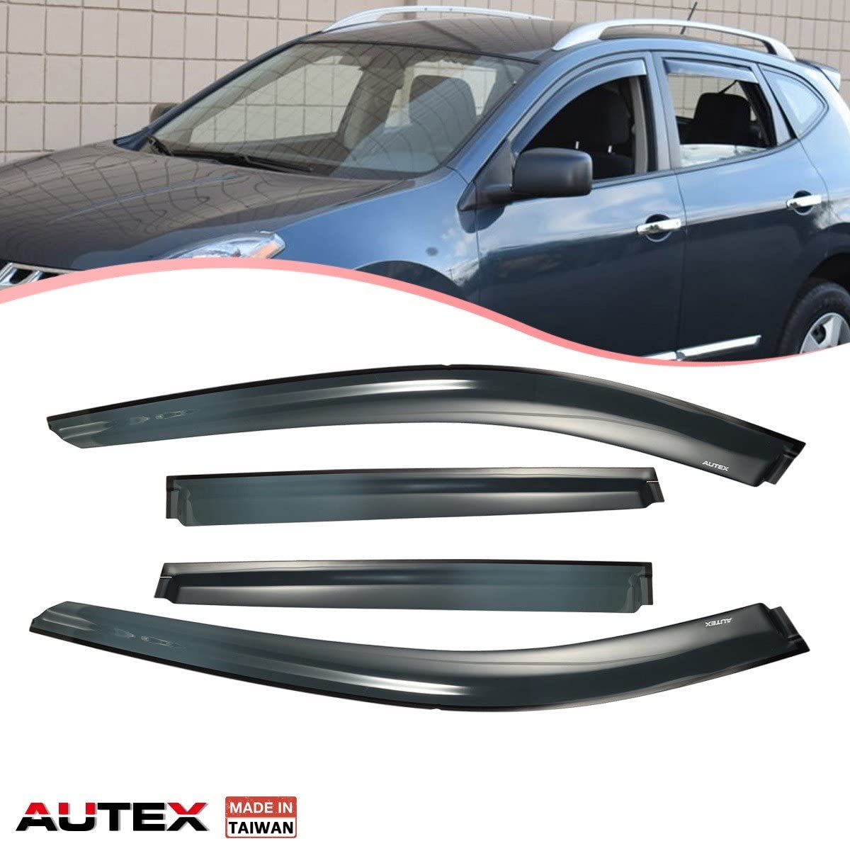 AUTEX Tape On Window Visor Compatible with Rogue 2014 2015 2016 2017 Side Window Deflector Rain Guard Sun Shade