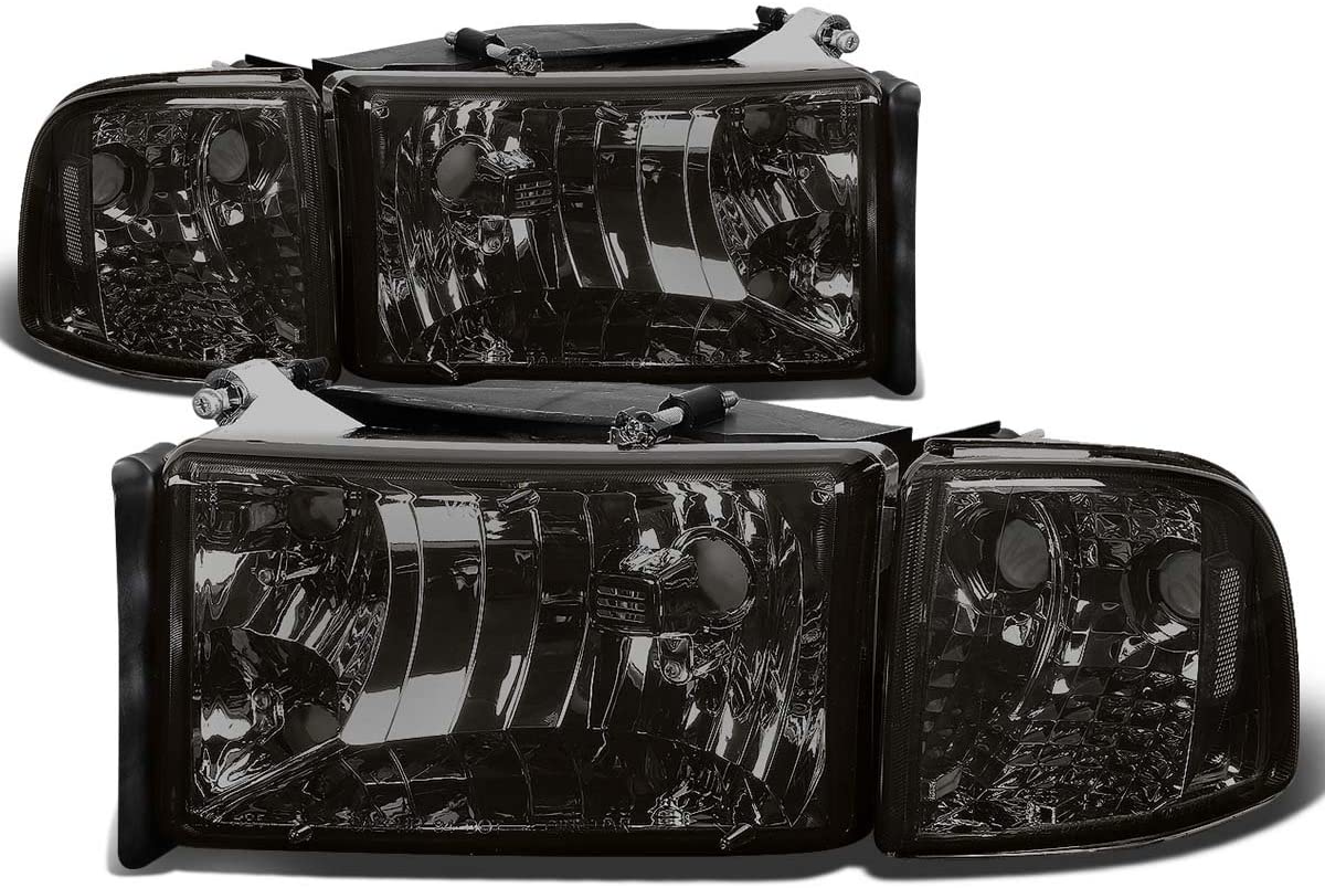 4Pcs Smoked Housing Clear Corner Headlight Corner Light Lamps Kit Replacement for Dodge Ram 1500 2500 3500 2nd Gen 94-02