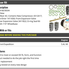 A/C Compressor Kit - with Compressor, Accumulator/Drier, Front Expansion Valve, Rear Expansion Valve, and O-ring Seal Kit - Compatible with 2007-2009 Ford Expedition 5.4L V8 (with Rear AC)
