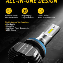 AUXITO H11 H8 H9 LED Headlight Bulb Fanless All-in-one Conversion Kit 9000 Lumens High Low Beam Headlights Fog Lights 6500K Xenon White, Pack of 2