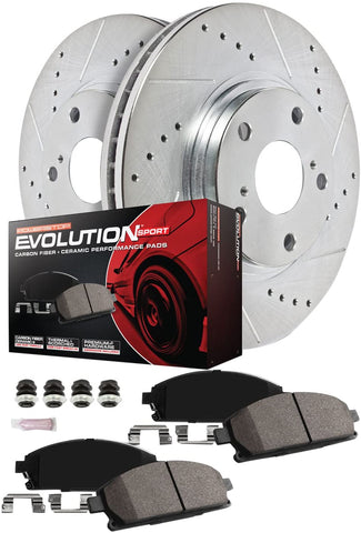 Power Stop K6023 Front & Rear Brake Kit with Drilled/Slotted Brake Rotors and Z23 Evolution Ceramic Brake Pads