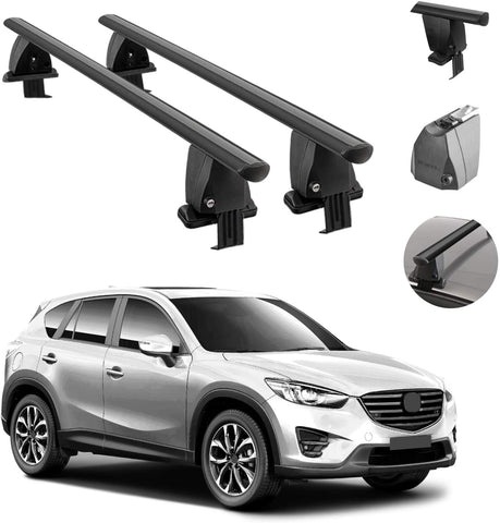 Roof Rack Cross Bars Lockable Luggage Carrier Smooth Roof Cars | Fits Mazda CX-5 2013-2015 Black Aluminum Cargo Carrier Rooftop Bars | Automotive Exterior Accessories