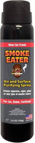 Smoke Eater - Breaks Down Smoke Odor at The Molecular Level - Eliminates Cigarette, Cigar or Pot Smoke On Clothes, in Cars, Homes, and Office - 3.5 oz Travel Spray Bottle (New CAR Fresh AEROSOL)