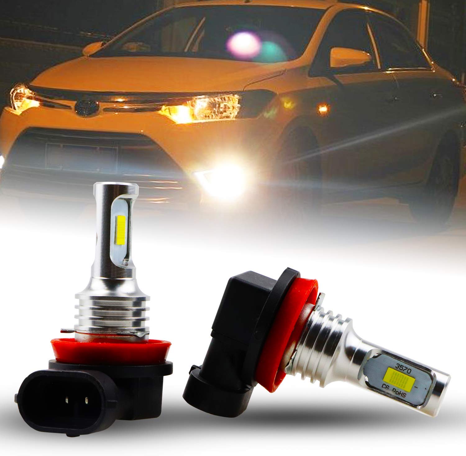 H11 LED Fog Light Bulbs Extremely Bright 3570 12V H8 H16 H11 LED Bulbs Replacement for Cars, Trucks 2pcs, 6000K White