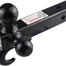 TOPTOW 64181 Trailer Receiver Hitch Triple Ball Mount with Hook Black Balls Fits for 2 inch Receiver