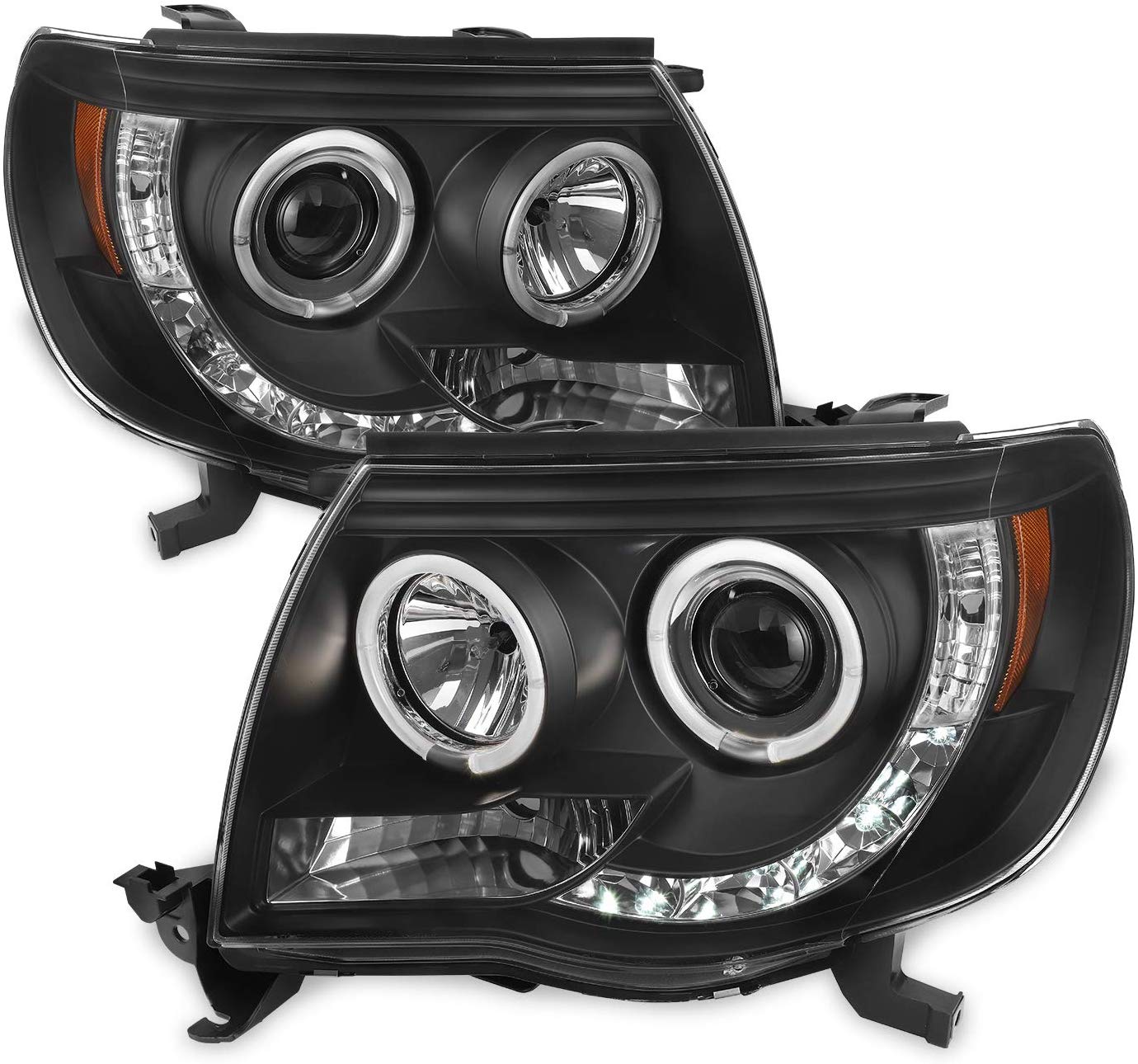 For Toyota Tacoma Pickup Black Bezel Dual Halo Ring Design Projector LED Replacement Headlights Lamps