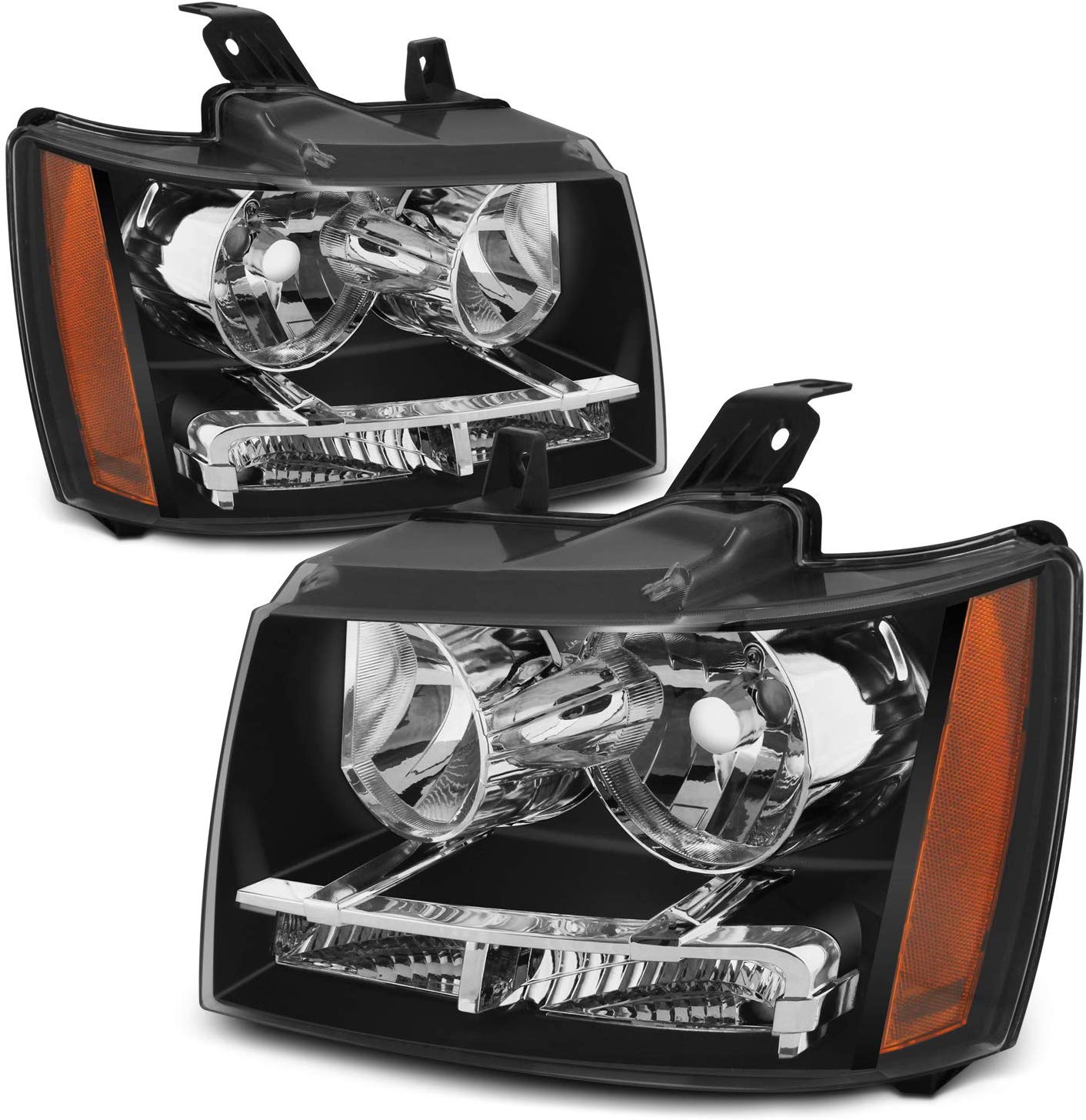For Black Bezel 07-13 Suburban Tahoe Avalanche Headlights Front Lamps Direct Replacement Left + Right