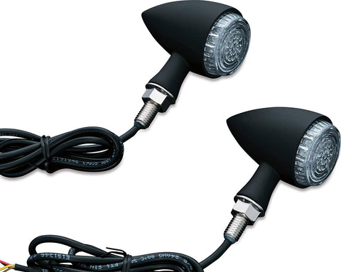 Kuryakyn 2509 Torpedo/Bullet Style Motorcycle LED Lights with Clear Lenses: Rear Position Turn Signal/Blinker, Running and Brake Light Indicators, Matte Black, 1 Pair
