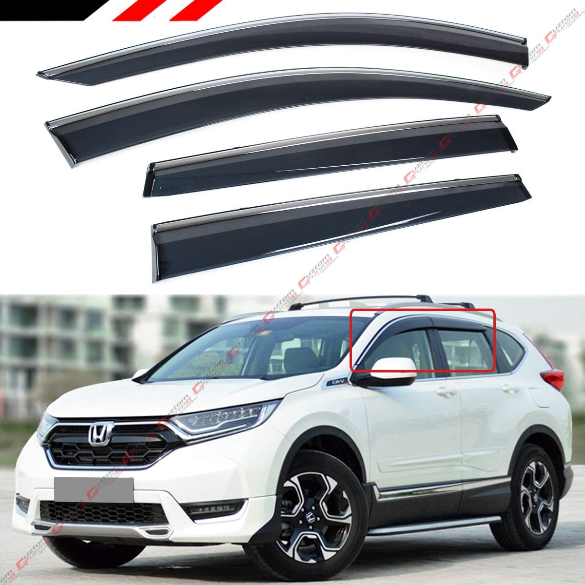 Cuztomtuning Fits for 2017-2019 Honda CR-V CRV Smoke Tinted Window Visor Rain Guard W/Chrome Trim & Clips