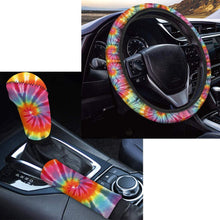 FKELYI Rainbow Tie-Dye Car Interior Decor Accessories Set,Auto Universal Steering Wheel Cover Set with Hand Brake Cover and Gear Shift Knob Cover 3Packs