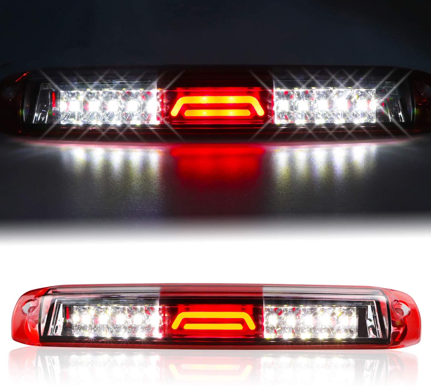 for 99-07 Chevrolet (Chevy) Silverado GMC Sierra 1500 2500 3500 HD Classic, LED Third 3rd Brake Light Rear Cargo Lamp High Mount Stop light Chrome Housing (Red)