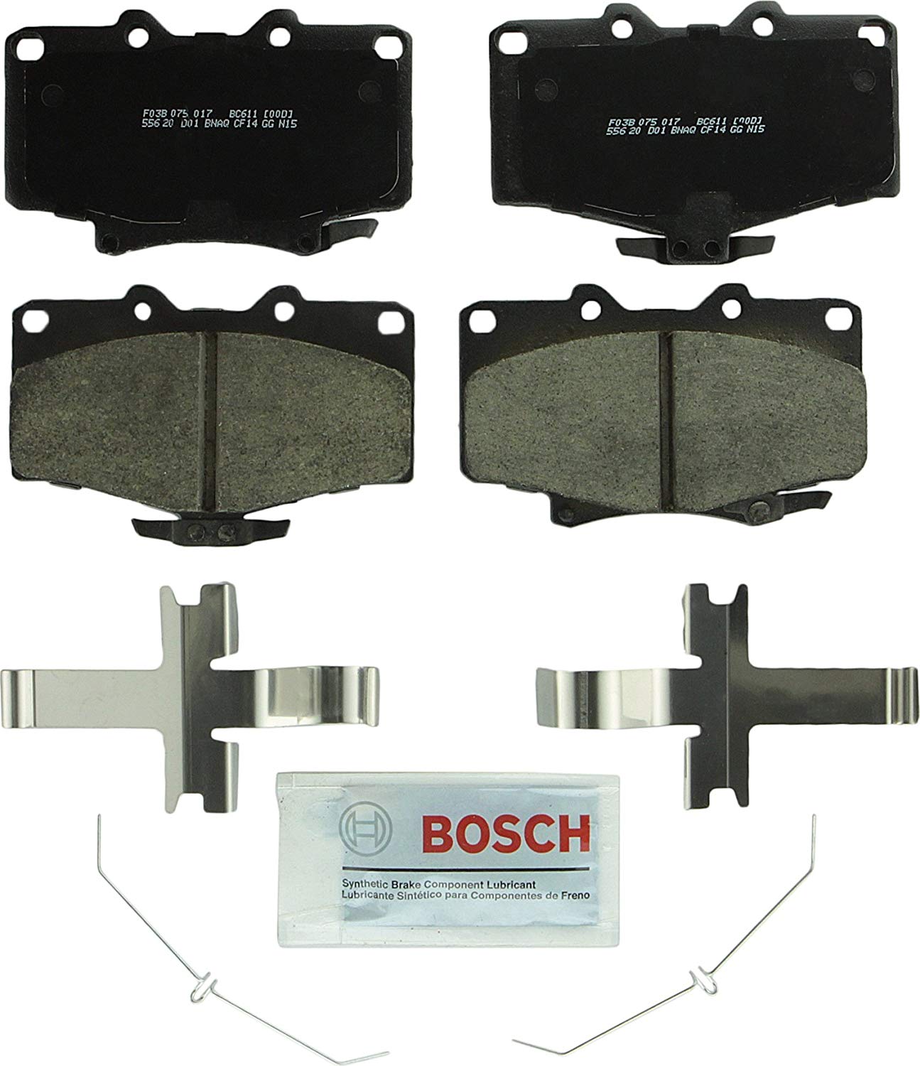 Bosch BC611 QuietCast Premium Ceramic Disc Brake Pad Set For Toyota: 1992-2001 4Runner, 1993-1998 T100; Front