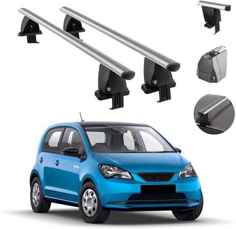 Roof Rack Cross Bars Lockable Luggage Carrier Smooth Roof Cars | Fits Seat MII 5 Door 2012-2021 Silver Aluminum Cargo Carrier Rooftop Bars | Automotive Exterior Accessories