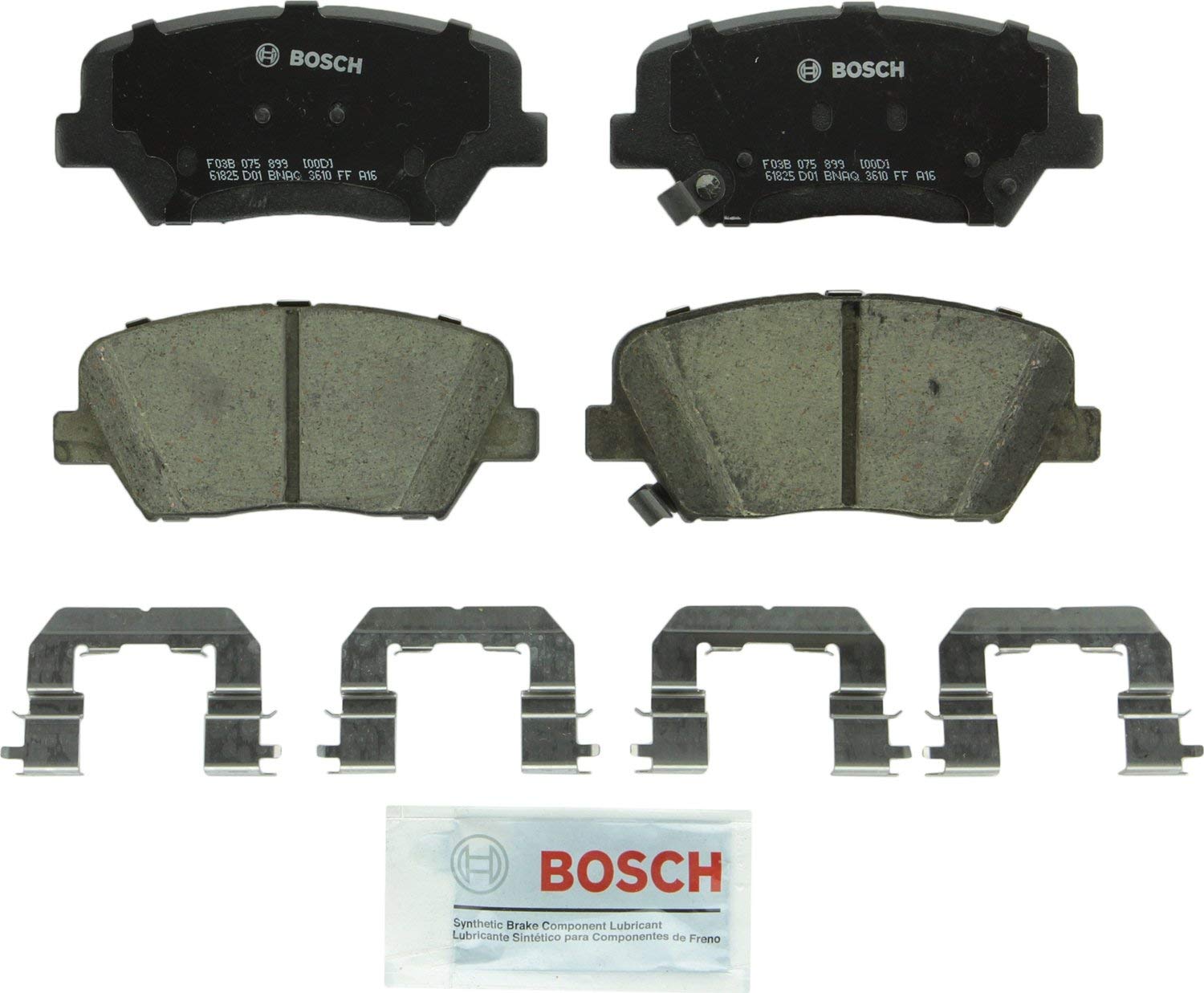 Bosch BC1687 QuietCast Premium Ceramic Disc Brake Pad Set For Hyundai: 2013-2016 Santa Fe; Kia: 2014-2015 Rondo, 2014-2015 Sorento; Front