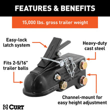 CURT 25328 Channel-Mount Adjustable Trailer Coupler, 2-5/16-Inch Hitch Ball, 15,000 lbs