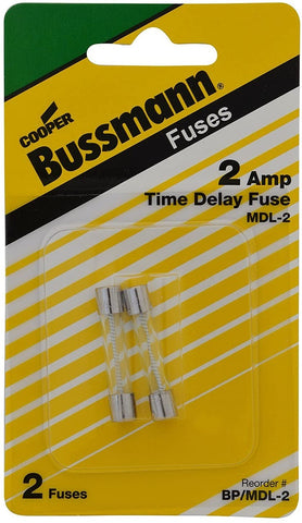 Bussman BP/MDL-2 2 Amp Glass Tube Time Delay Fuse 2 Count