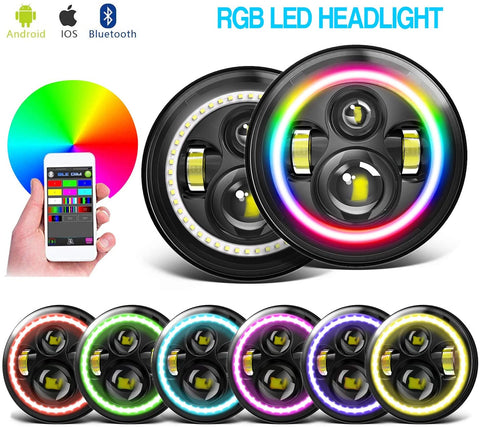 4XBEAM 7 Inch RGB Halo LED Headlights for Jeep Wrangler JK LJ TJ CJ Hummer H2 H1 Sahara Sport Rubicon