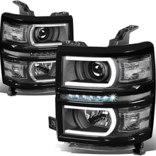 For 14-15 Chevy Silverado 1500 Pair LED DRL+U Tube Bar Projector Headlight/Lamp (Black Housing/Clear Corner)