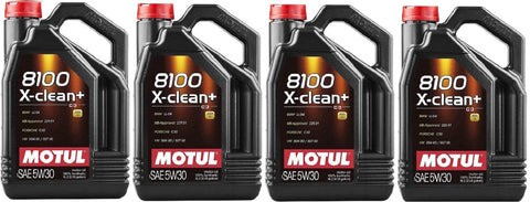 Motul 106377 Set of 4 8100 X-Clean+ 5W-30 Motor Oil 5-Liter Bottles