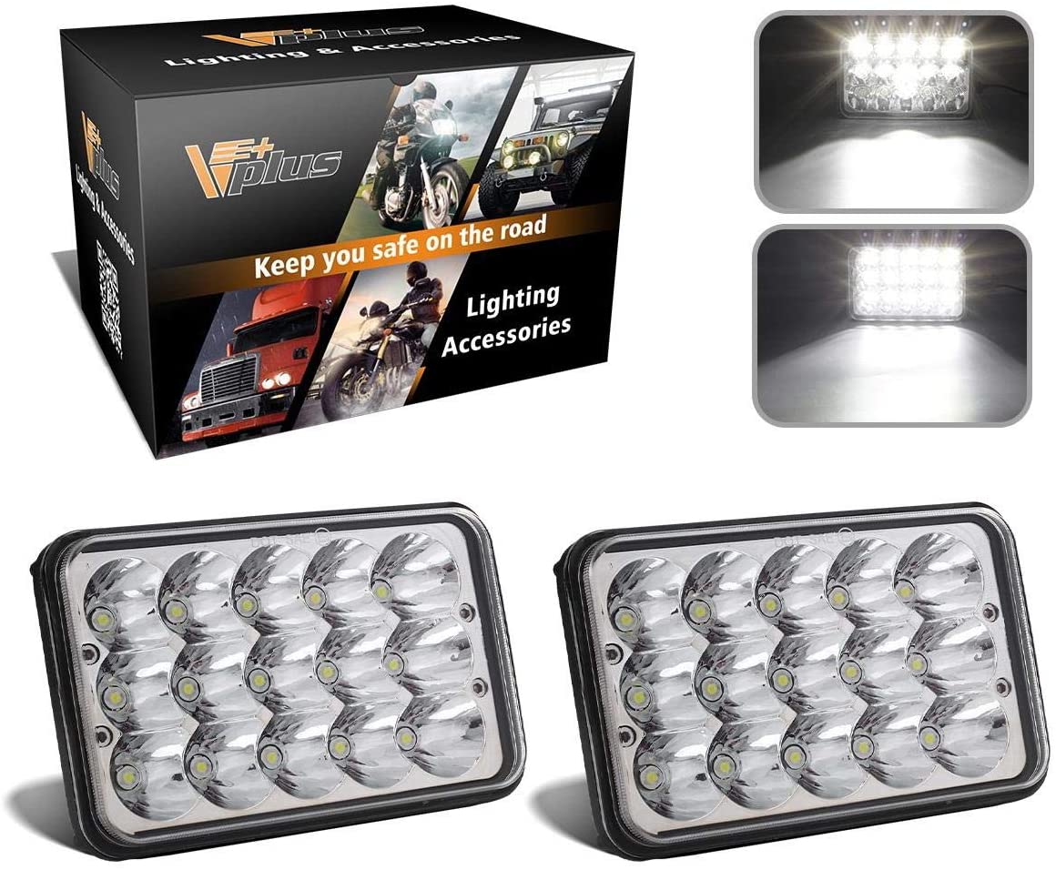 Partsam 4x6 6x4 inch LED Headlights Rectangular Sealed Beam Headlamp H4651 H4652 H4656 H4666 H6545 H4 Socket Hi/Lo Beam Compatible with Peterbilt 379, Kenworth W900, Chevy K5 K10 K20 W3500