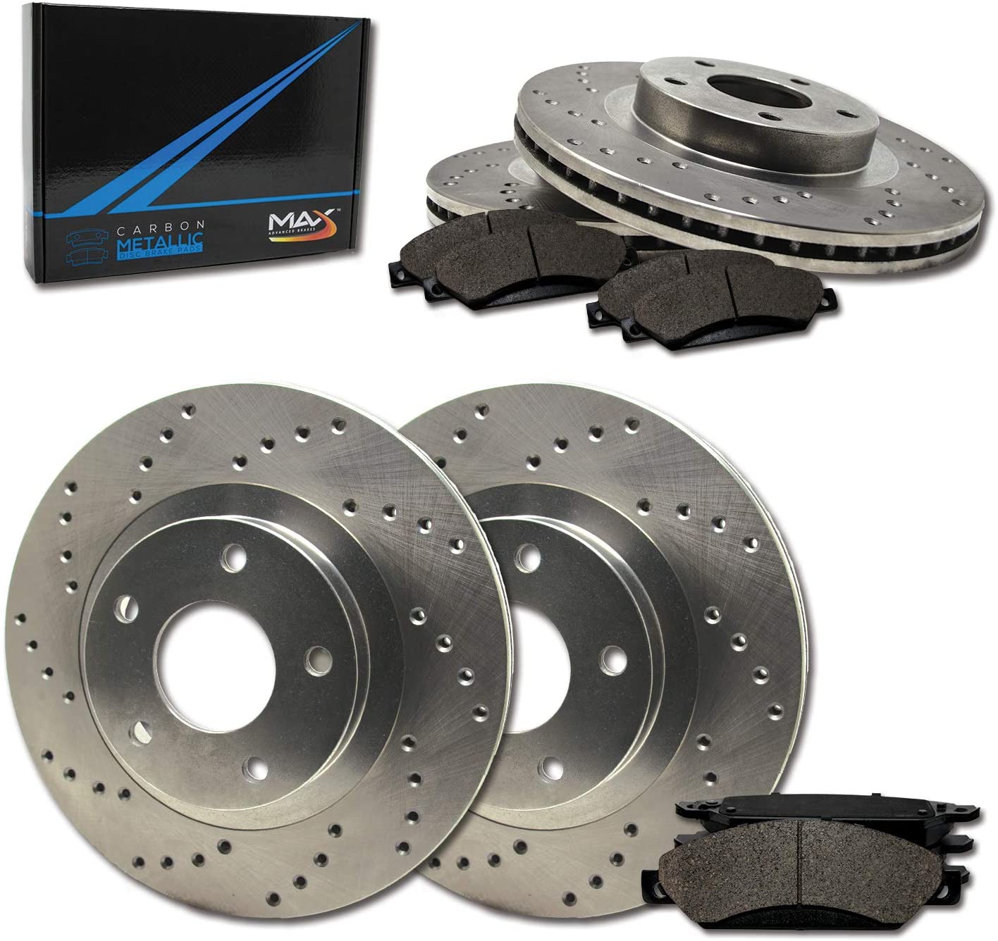 Max Brakes Front & Rear Performance Brake Kit [ Premium Cross Drilled Rotors + Metallic Pads ] TA044623 | Fits: 2014 14 2015 15 Toyota Corolla W/Rear Disc Brake